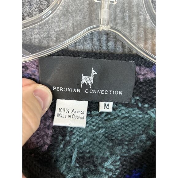 Peruvian Connection Womens Floral Art To Wear Cardigan Sweater Sz Medium Alpaca - Picture 4 of 7